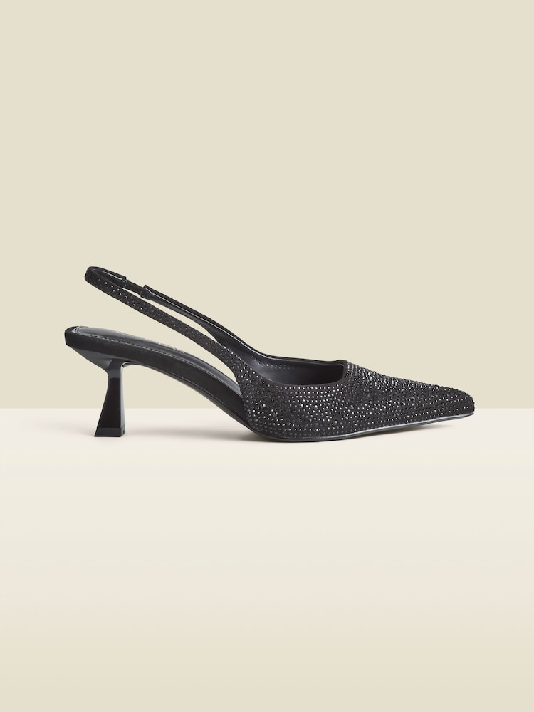 Sosandar Black Hot Fix Kitten Heel Slingback Court Shoes - Image 2 of 4
