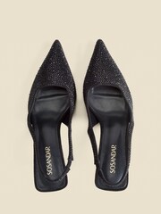 Sosandar Black Hot Fix Kitten Heel Slingback Court Shoes - Image 4 of 4