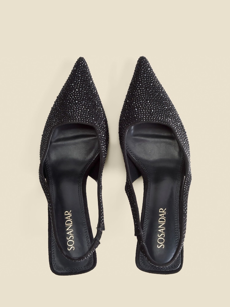 Sosandar Black Hot Fix Kitten Heel Slingback Court Shoes - Image 4 of 4