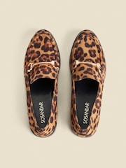 Sosandar Brown Leopard Print Snaffle Trim Mule Loafers - Image 4 of 4