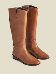 Sosandar Natural Square Toe Flat Leather Boots - Image 1 of 4