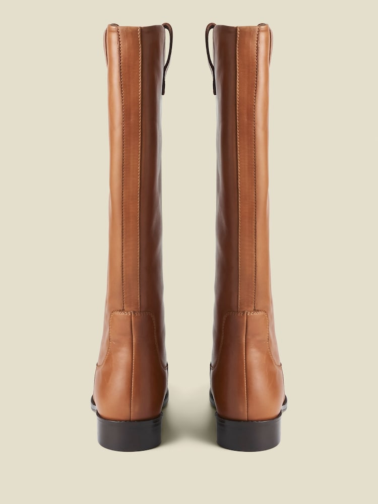 Sosandar Natural Square Toe Flat Leather Boots - Image 4 of 4