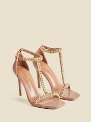 Sosandar Natural Chain Detail Pointed Toe Stiletto Heel Sandals - Image 1 of 4