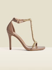 Sosandar Natural Chain Detail Pointed Toe Stiletto Heel Sandals - Image 2 of 4