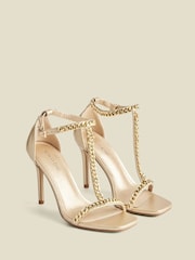 Sosandar Gold Chain Detail Pointed Toe Stiletto Heel Sandals - Image 1 of 4