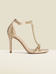 Sosandar Gold Chain Detail Pointed Toe Stiletto Heel Sandals - Image 2 of 4