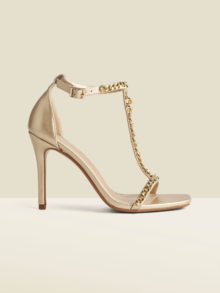 Sosandar Gold Chain Detail Pointed Toe Stiletto Heel Sandals - Image 2 of 4