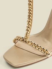 Sosandar Gold Chain Detail Pointed Toe Stiletto Heel Sandals - Image 3 of 4