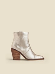 Sosandar Gold Gold Croc Leather Tab Detail Western Ankle  Boots - Image 1 of 5