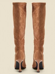 Sosandar Natural Faux Suede Knee High Flared Heel Boots - Image 3 of 4