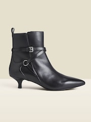 Sosandar Black Leather Kitten Heel Ankle Boots With Buckle Detail - Image 2 of 4