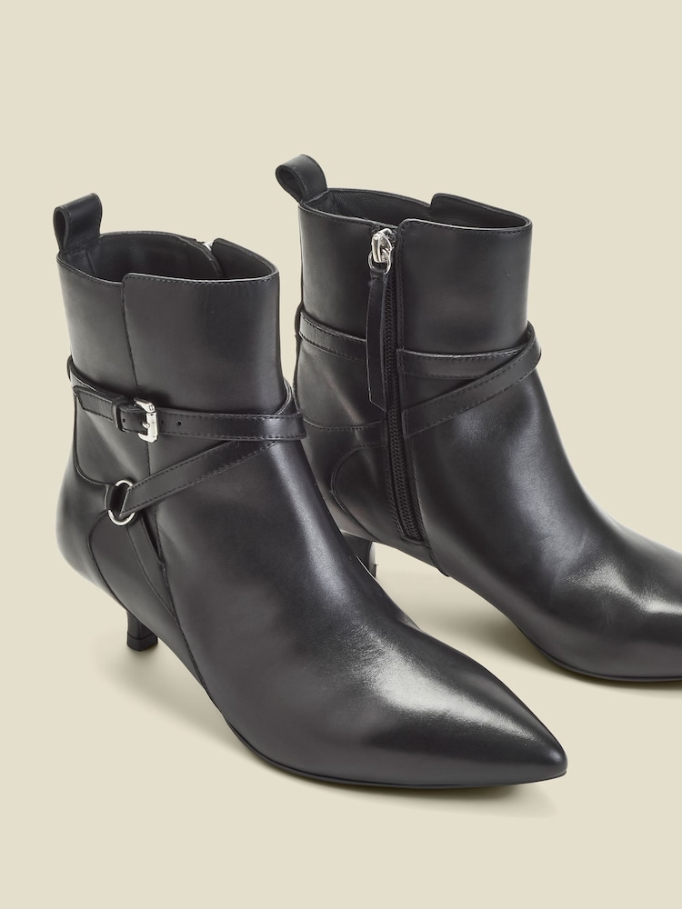 Sosandar Black Leather Kitten Heel Ankle Boots With Buckle Detail - Image 3 of 4