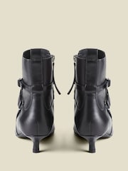 Sosandar Black Leather Kitten Heel Ankle Boots With Buckle Detail - Image 4 of 4