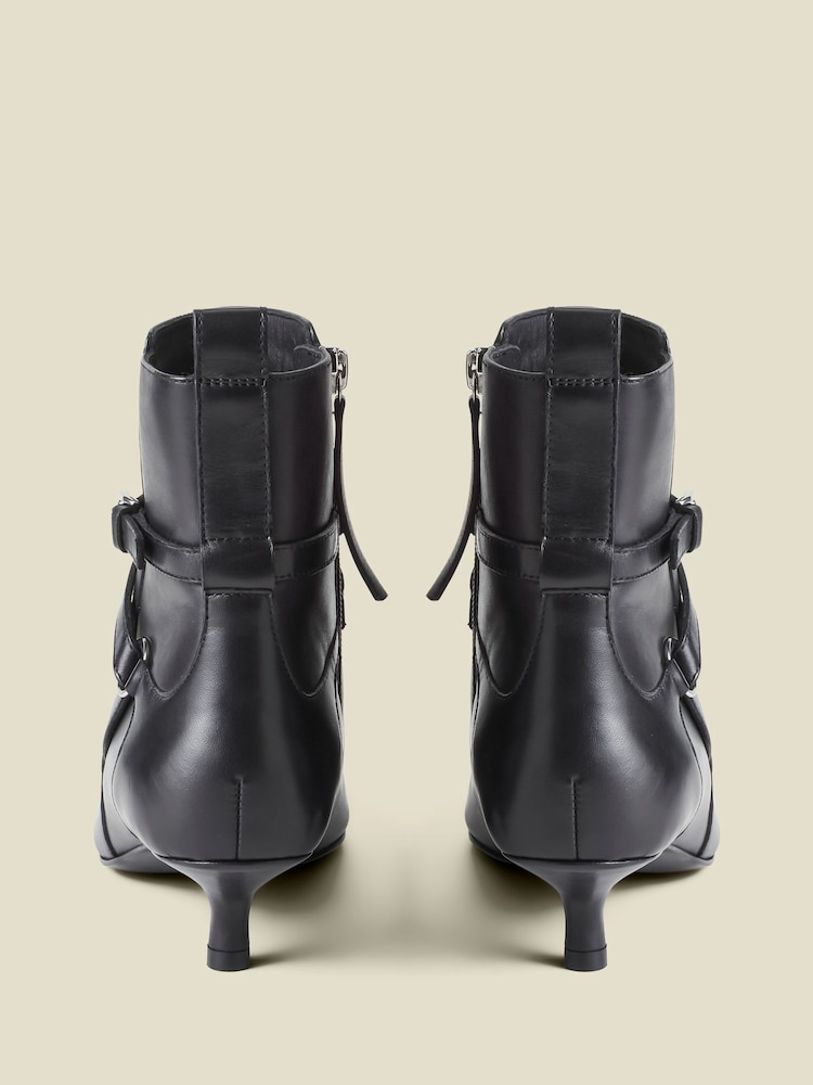 Sosandar Black Leather Kitten Heel Ankle Boots With Buckle Detail - Image 4 of 4
