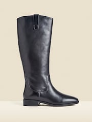 Sosandar Black Square Toe Flat Leather Boots - Image 1 of 4