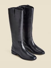 Sosandar Black Square Toe Flat Leather Boots - Image 2 of 4