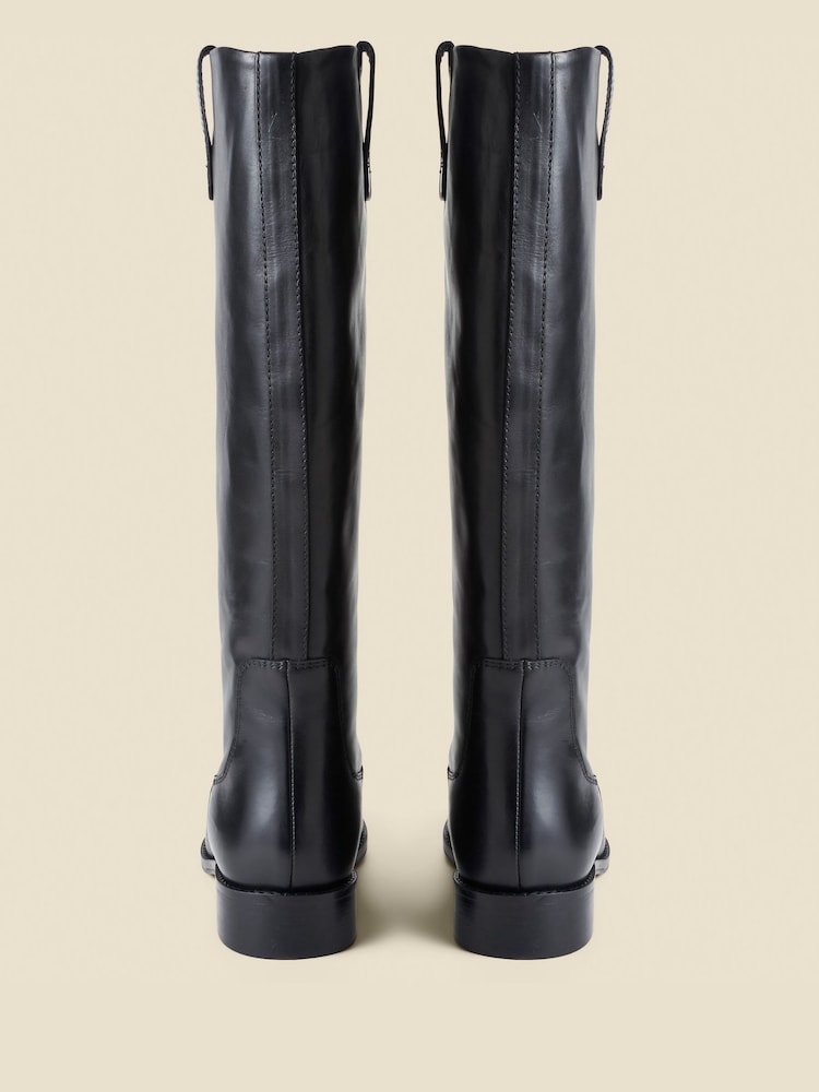 Sosandar Black Square Toe Flat Leather Boots - Image 4 of 4