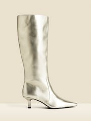Sosandar Gold Knee High Low Heel Boots - Image 1 of 4