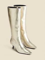 Sosandar Gold Knee High Low Heel Boots - Image 2 of 4