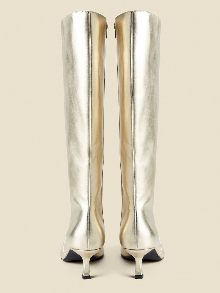 Sosandar Gold Knee High Low Heel Boots - Image 4 of 4