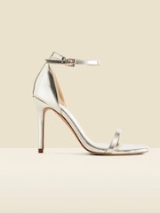 Sosandar Gold Faux Leather Square Toe Barely There Sandals - Image 1 of 4