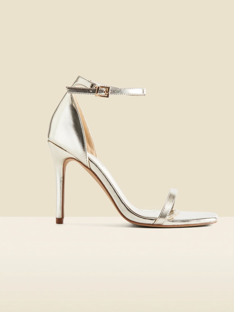 Sosandar Gold Faux Leather Square Toe Barely There Sandals - Image 1 of 4