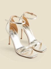 Sosandar Gold Faux Leather Square Toe Barely There Sandals - Image 2 of 4