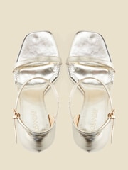 Sosandar Gold Faux Leather Square Toe Barely There Sandals - Image 3 of 4