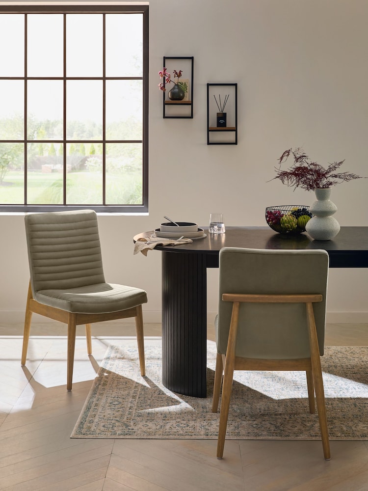 Set of 2 Soft Velvet Sage Green Atlas Dark Wood Leg Dining Chairs - Image 1 of 9