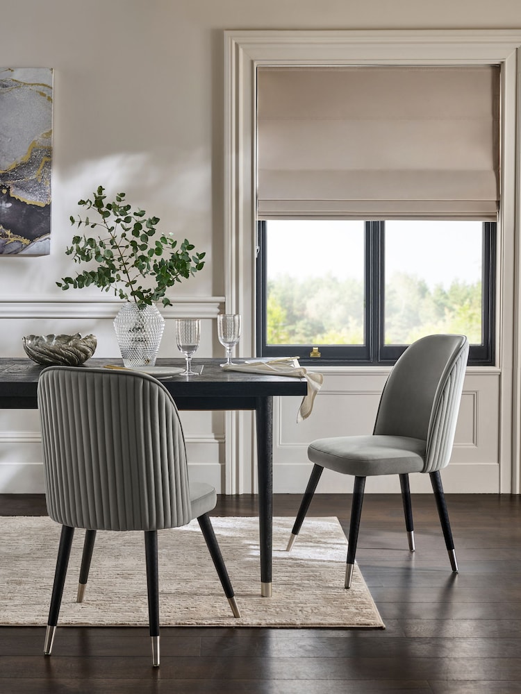 Set of 2 Soft Velvet Mid Grey Valencia Upholstered Dining Chairs - Image 1 of 9
