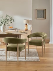 Set of 2 Relaxed Chenille Olive Green Aire Light Wood Leg Dining Chairs - Image 1 of 10