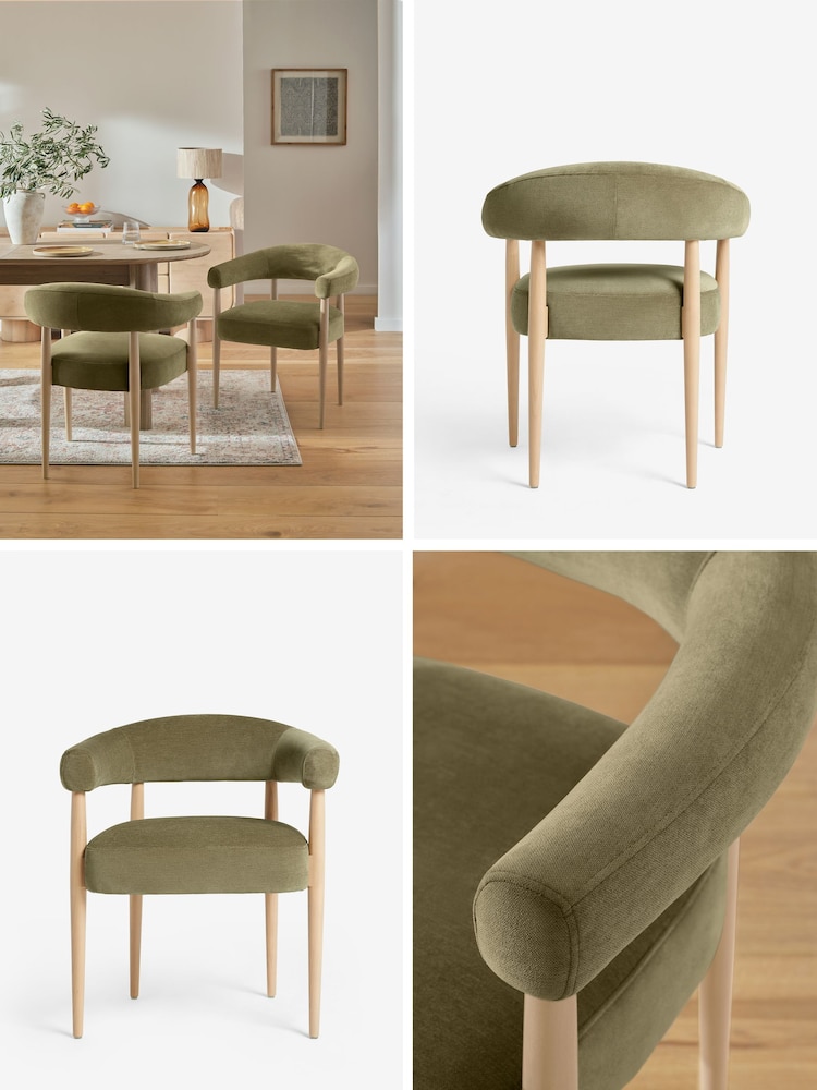 Set of 2 Relaxed Chenille Olive Green Aire Light Wood Leg Dining Chairs - Image 2 of 10