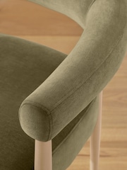 Set of 2 Relaxed Chenille Olive Green Aire Light Wood Leg Dining Chairs - Image 3 of 10