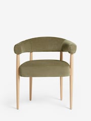Set of 2 Relaxed Chenille Olive Green Aire Light Wood Leg Dining Chairs - Image 4 of 10
