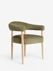 Set of 2 Relaxed Chenille Olive Green Aire Light Wood Leg Dining Chairs - Image 6 of 10