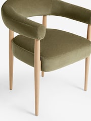 Set of 2 Relaxed Chenille Olive Green Aire Light Wood Leg Dining Chairs - Image 9 of 10