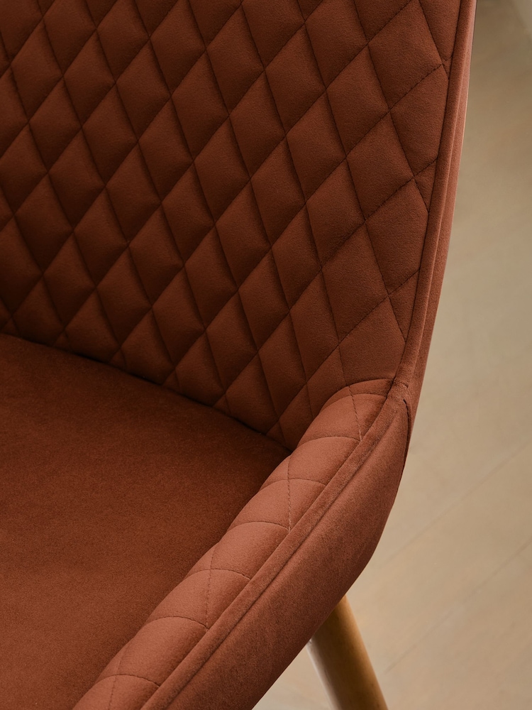 Set of 2 Soft Velvet Rust Brown Hamilton Dark Wood Leg Quilted Dining Chairs - Image 2 of 9