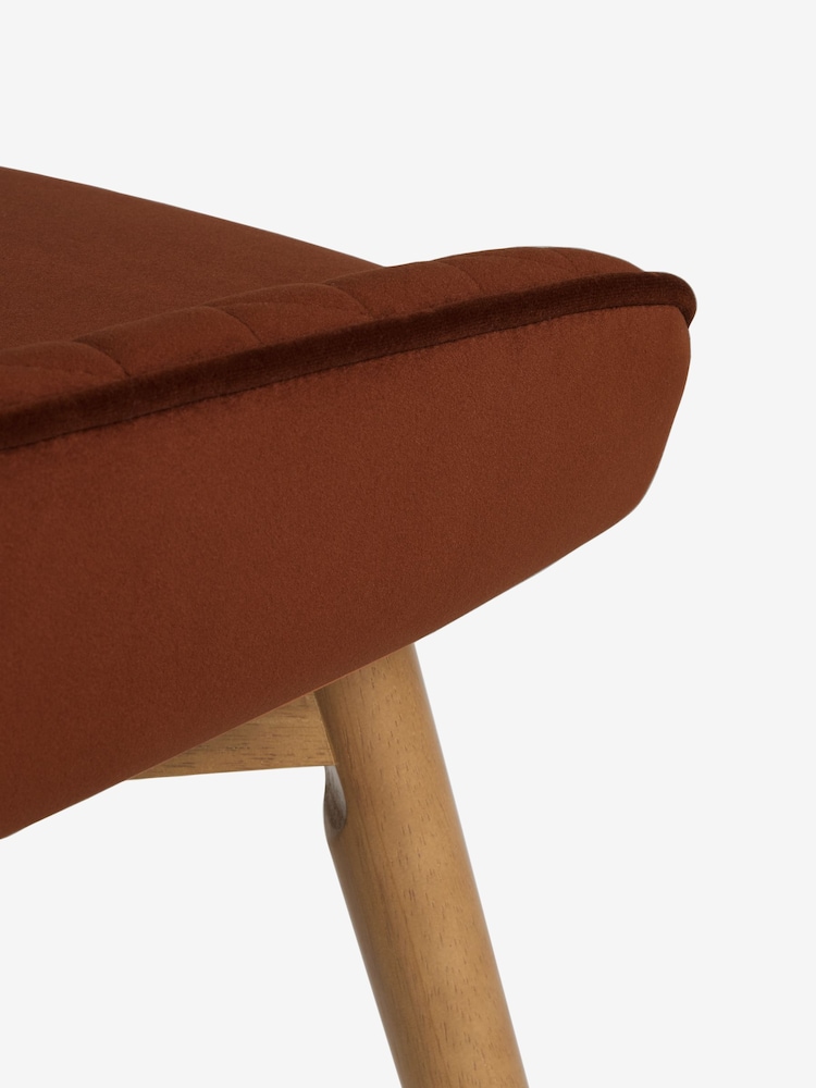 Set of 2 Soft Velvet Rust Brown Hamilton Dark Wood Leg Quilted Dining Chairs - Image 9 of 9