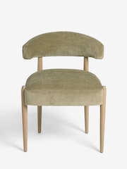 Set of 2 Relaxed Chenille Olive Green Aire Light Wood Leg Dining Chairs - Image 3 of 8