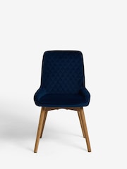 Set of 2 Soft Velvet Navy Blue Hamilton Dark Wood Leg Quilted Dining Chairs - Image 3 of 9