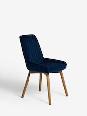 Set of 2 Soft Velvet Navy Blue Hamilton Dark Wood Leg Quilted Dining Chairs - Image 5 of 9