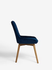 Set of 2 Soft Velvet Navy Blue Hamilton Dark Wood Leg Quilted Dining Chairs - Image 6 of 9