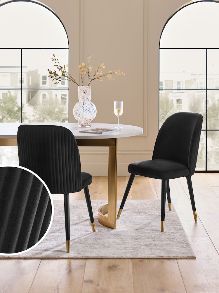 Set of 2 Soft Velvet Black Valencia Upholstered Dining Chairs - Image 1 of 12