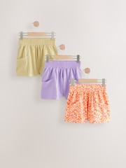 Orange Floral/Lilac/Gingham 100% Cotton Shorts 3 Pack (3-16yrs) - Image 1 of 7