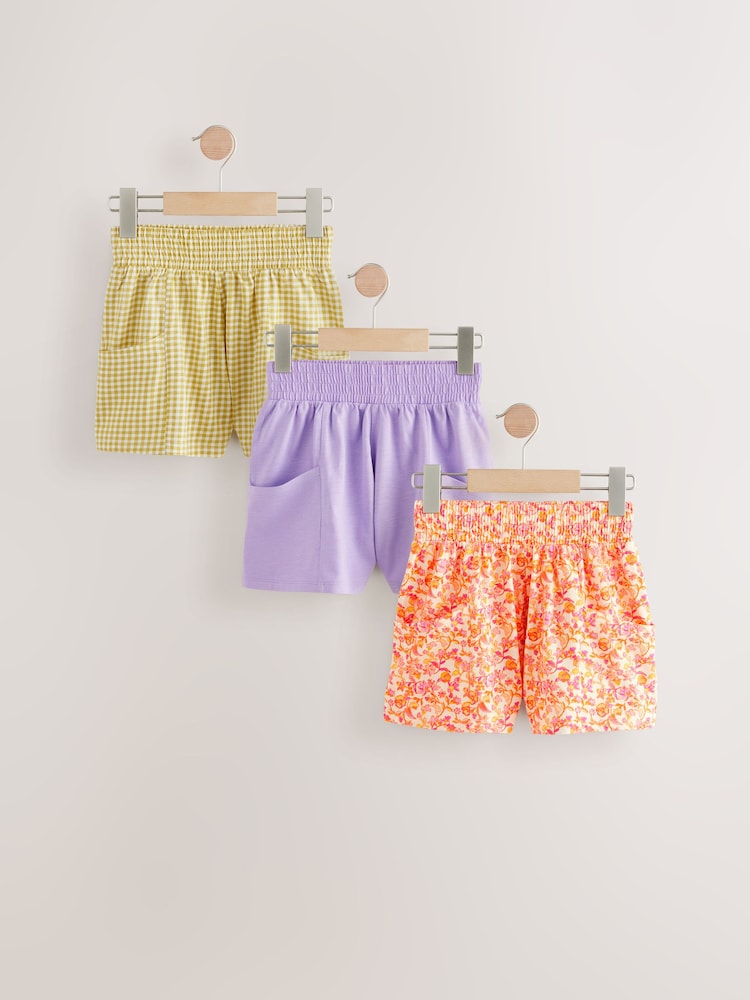 Orange Floral/Lilac/Gingham 100% Cotton Shorts 3 Pack (3-16yrs) - Image 1 of 7