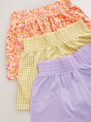 Orange Floral/Lilac/Gingham 100% Cotton Shorts 3 Pack (3-16yrs) - Image 6 of 7
