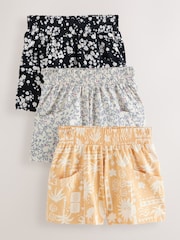 Monochrome/Ochre/Floral 100% Cotton Shorts 3 Pack (3-16yrs) - Image 1 of 7