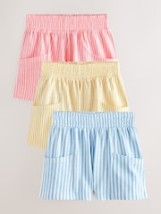 Multi Stripe Blue/Pink/Yellow 100% Cotton Shorts 3 Pack (3-16yrs) - Image 1 of 7