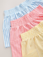 Multi Stripe Blue/Pink/Yellow 100% Cotton Shorts 3 Pack (3-16yrs) - Image 6 of 7