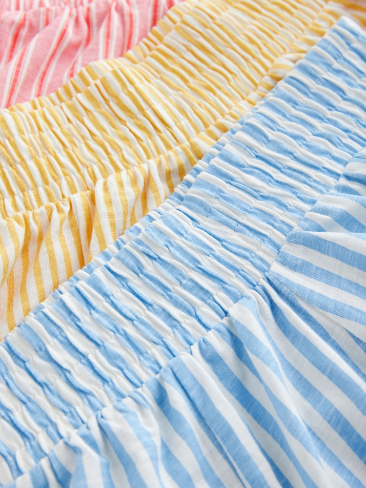 Multi Stripe Blue/Pink/Yellow 100% Cotton Shorts 3 Pack (3-16yrs) - Image 7 of 7